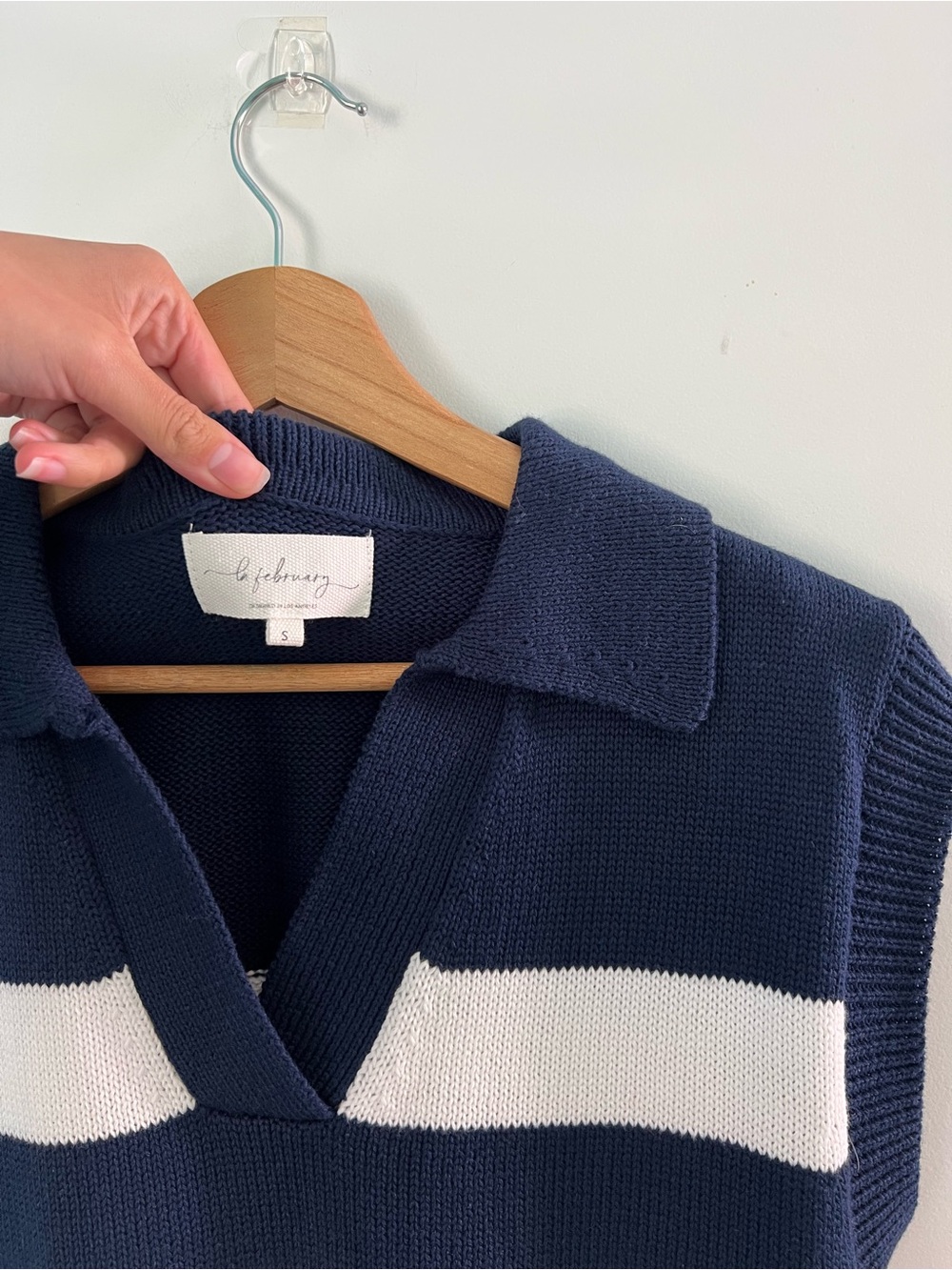 in February Striped Coastal Nautical Navy and White Stripe Sweater Tank - Picture 4 of 4